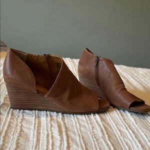 Lucky Brand Brown Peep-Toe Wedges